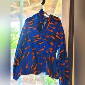 Indigo & Orange African Peplum Top size 16, handmade